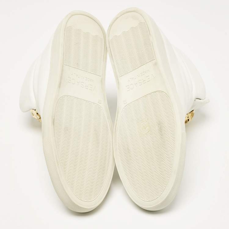 Pre Owned Versace White Leather Palazzo High Top Sneakers Size 41