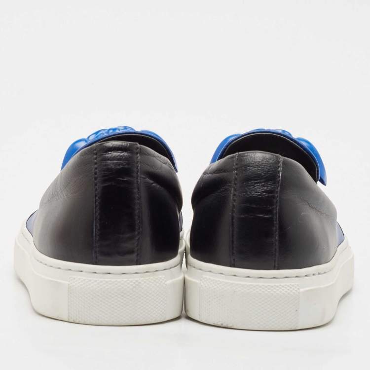 Pre Owned Versace Black/Blue Leather Palazzo Medusa Slip-On Sneakers Size  36