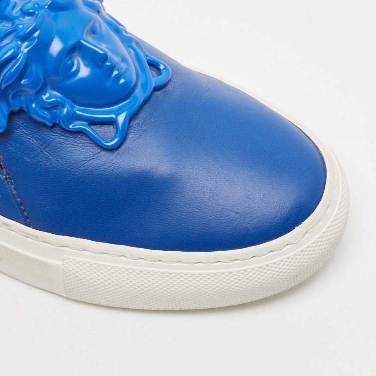 Pre Owned Versace Black/Blue Leather Palazzo Medusa Slip-On Sneakers Size  36