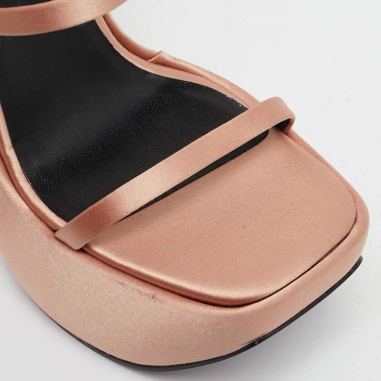 Pre Owned Versace Gold Satin Platform Wedge Sandals Size 37