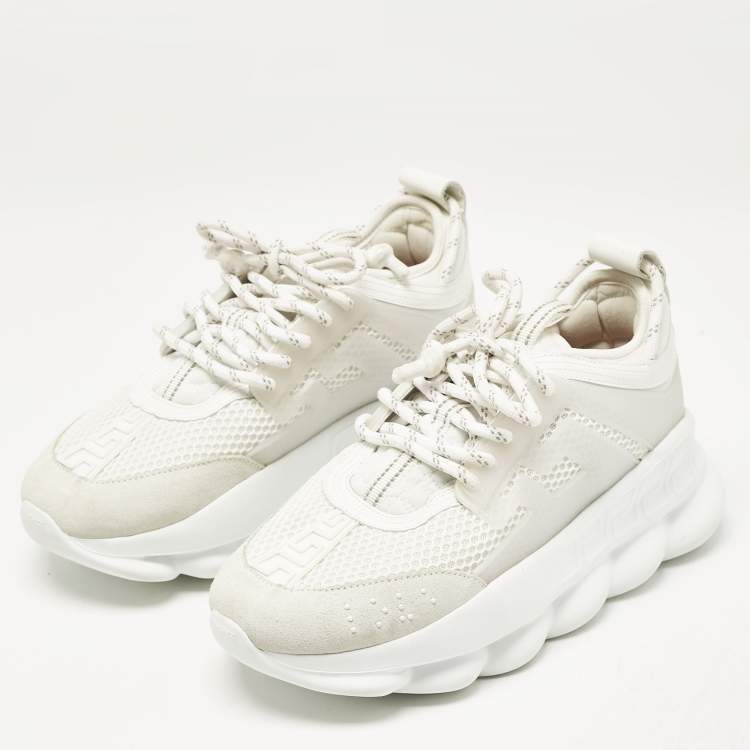Pre Owned Versace White Suede and Leather Chain Reaction Sneakers Size 39