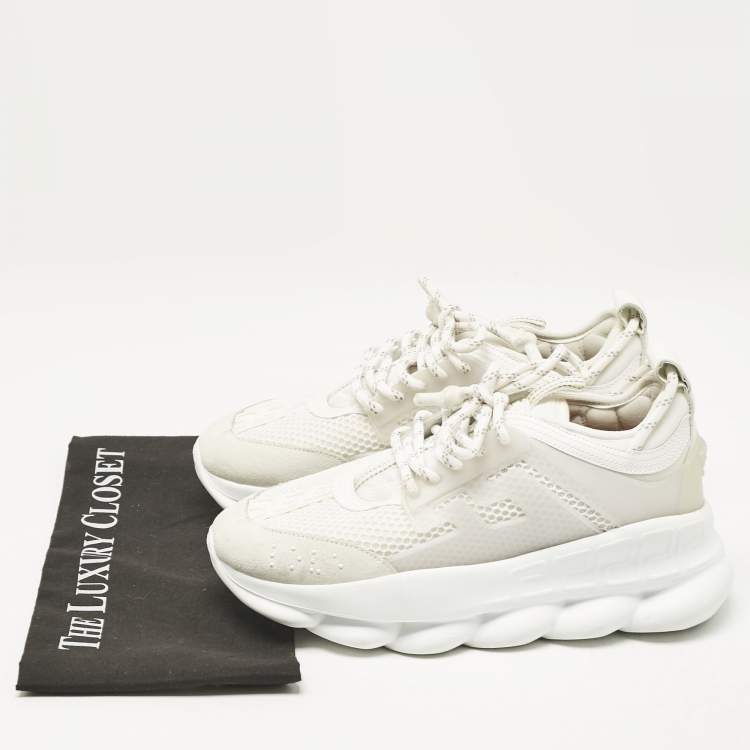 Pre Owned Versace White Suede and Leather Chain Reaction Sneakers Size 39