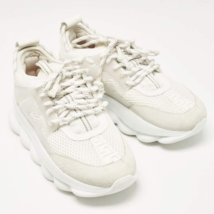 Pre Owned Versace White Suede and Leather Chain Reaction Sneakers Size 39