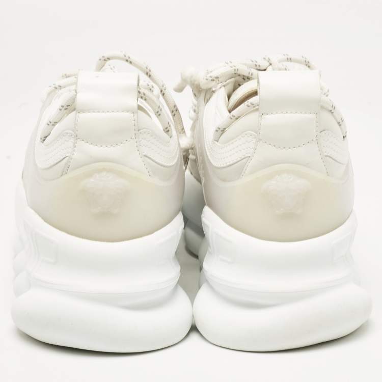 Pre Owned Versace White Suede and Leather Chain Reaction Sneakers Size 39