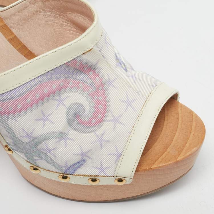 Pre Owned Versace Multicolor Canvas and Patent Leather Clogs Size 38.5