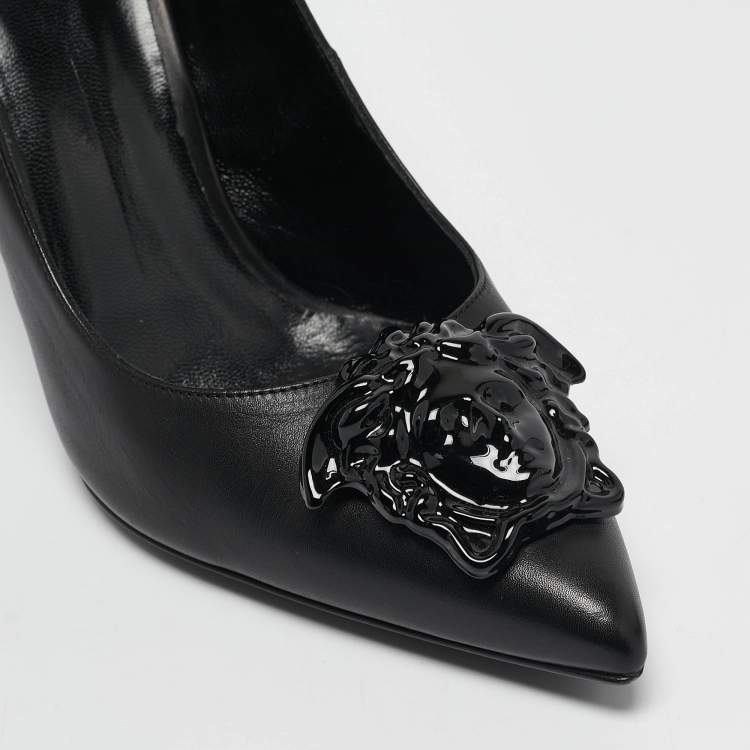 Pre Owned Versace Black Leather Medusa Pumps Size 38.5
