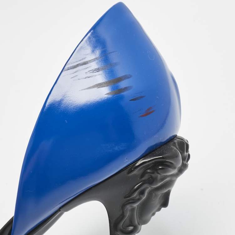 Pre Owned Versace Blue/Red Leather Medusa Heel Pumps Size 39