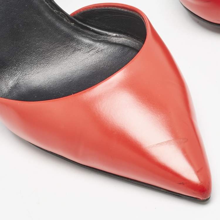 Pre Owned Versace Blue/Red Leather Medusa Heel Pumps Size 39