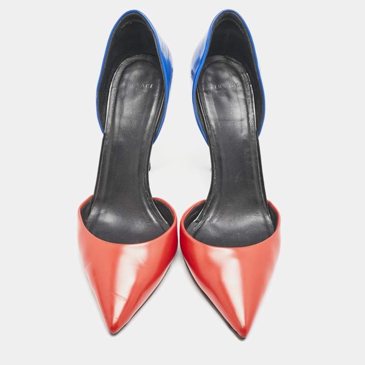 Pre Owned Versace Blue/Red Leather Medusa Heel Pumps Size 39