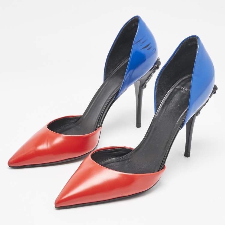 Pre Owned Versace Blue/Red Leather Medusa Heel Pumps Size 39