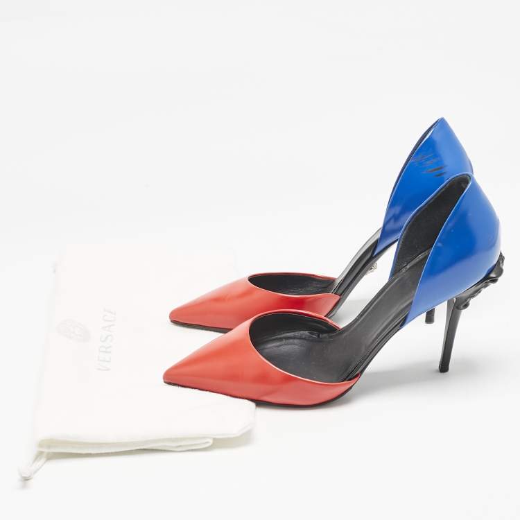Pre Owned Versace Blue/Red Leather Medusa Heel Pumps Size 39