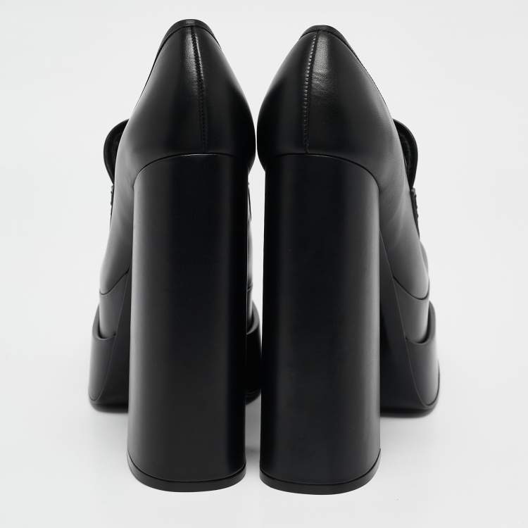 Pre Owned Versace Black Leather Medusa Aevitas Double Platform Pumps Size 41