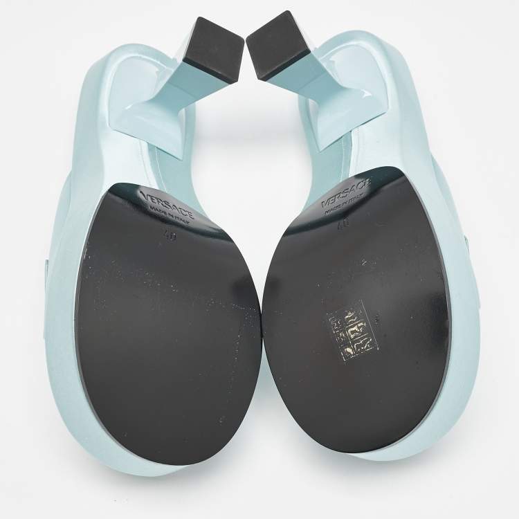 Pre Owned Versace Mint Green Satin Medusa Biggie Mules Size 40