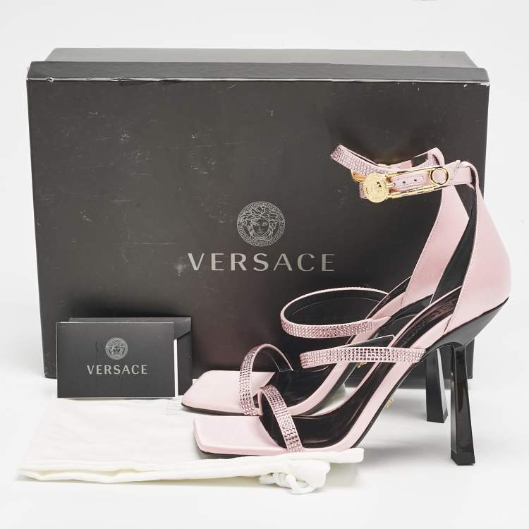 Pre Owned Versace Pink Satin Safety Pin Ankle Strap Sandals Size 37