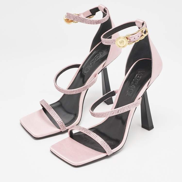 Pre Owned Versace Pink Satin Safety Pin Ankle Strap Sandals Size 37