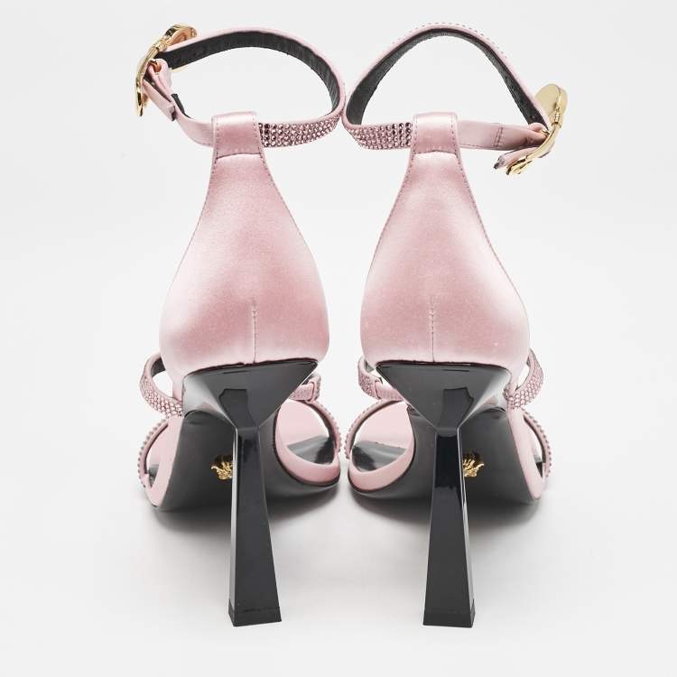 Pre Owned Versace Pink Satin Safety Pin Ankle Strap Sandals Size 37