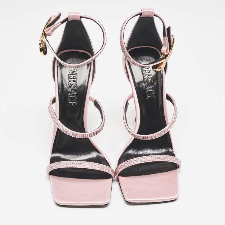 Pre Owned Versace Pink Satin Safety Pin Ankle Strap Sandals Size 37