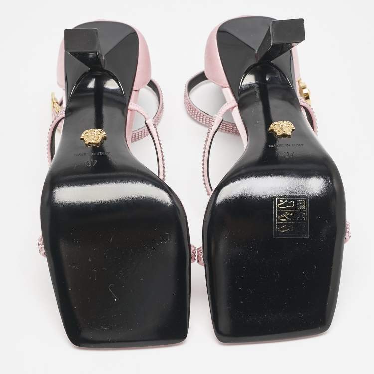 Pre Owned Versace Pink Satin Safety Pin Ankle Strap Sandals Size 37