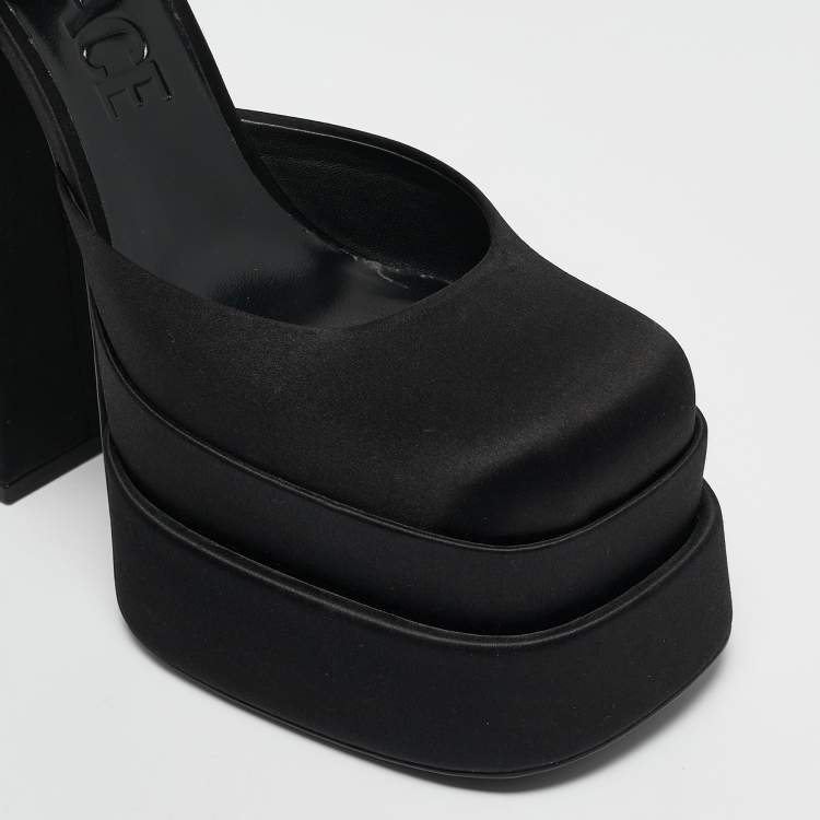 Pre Owned Versace Black Satin Medusa Aevitas Double Platform Pumps Size 40