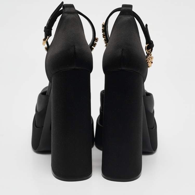 Pre Owned Versace Black Satin Medusa Aevitas Double Platform Pumps Size 40
