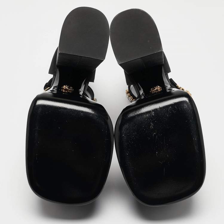 Pre Owned Versace Black Satin Medusa Aevitas Double Platform Pumps Size 40