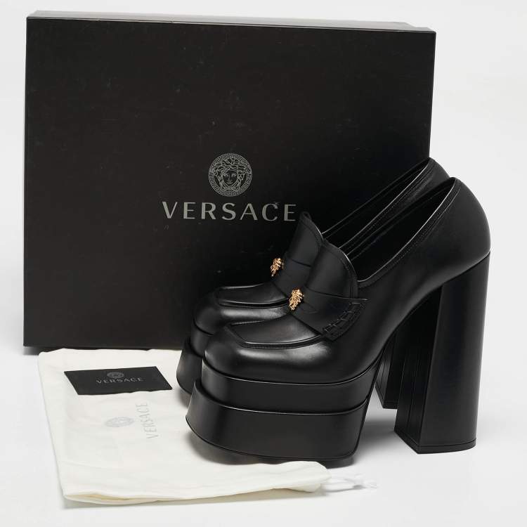 Pre Owned Versace Black Leather Juno Platform Pumps Size 41