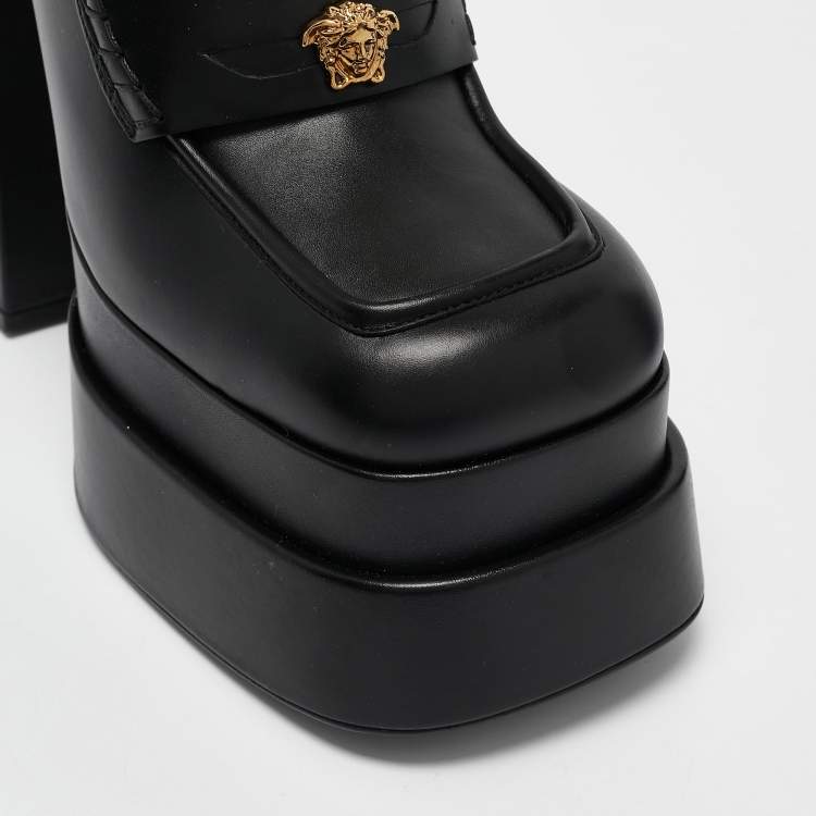 Pre Owned Versace Black Leather Juno Platform Pumps Size 41