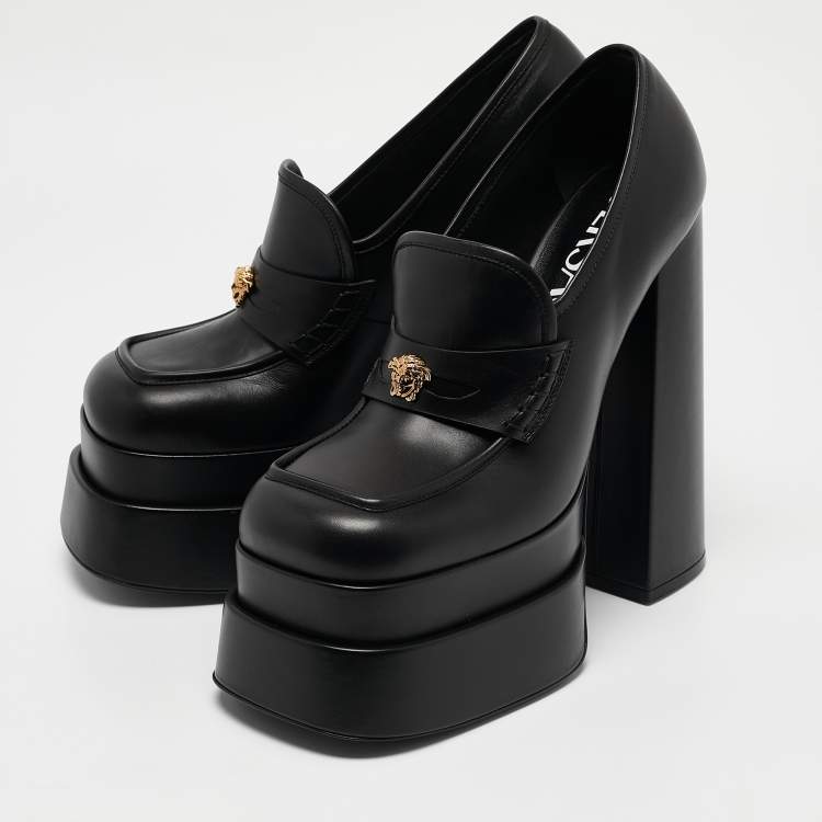 Pre Owned Versace Black Leather Juno Platform Pumps Size 41