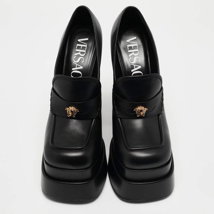Pre Owned Versace Black Leather Juno Platform Pumps Size 41