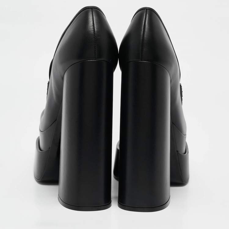 Pre Owned Versace Black Leather Juno Platform Pumps Size 41
