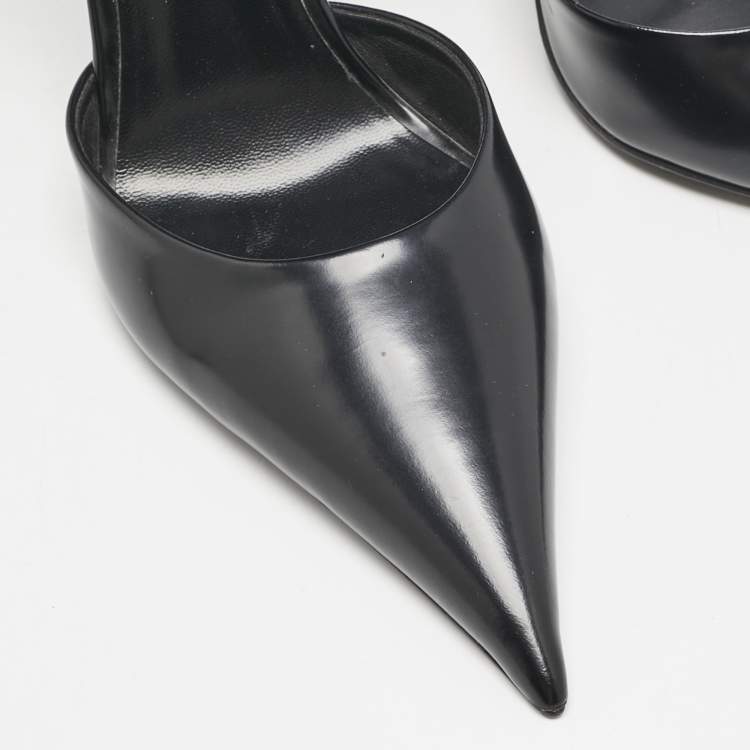 Pre Owned Versace Black Leather Decollete Triple Ankle Strap Pumps Size 37