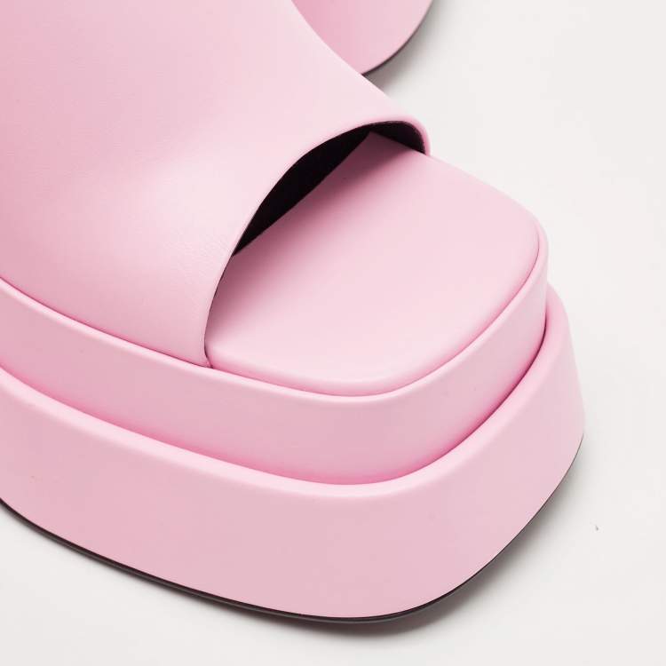 Pre Owned Versace Pink Leather Aevitas Double Platform Mules Size 38