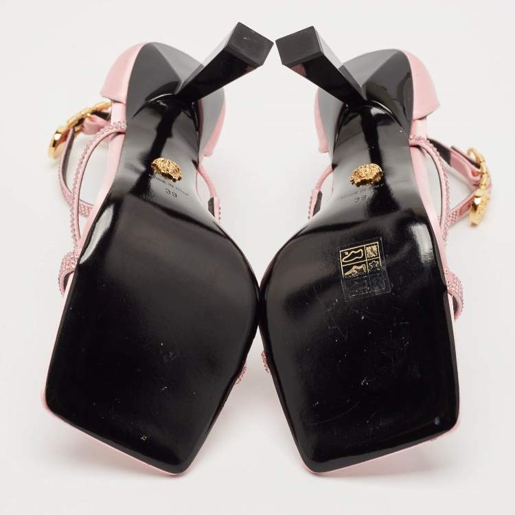 Pre Owned Versace Pink Satin Safety Pin Ankle Strap Sandals Size 39