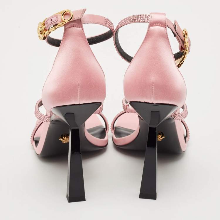 Pre Owned Versace Pink Satin Safety Pin Ankle Strap Sandals Size 39