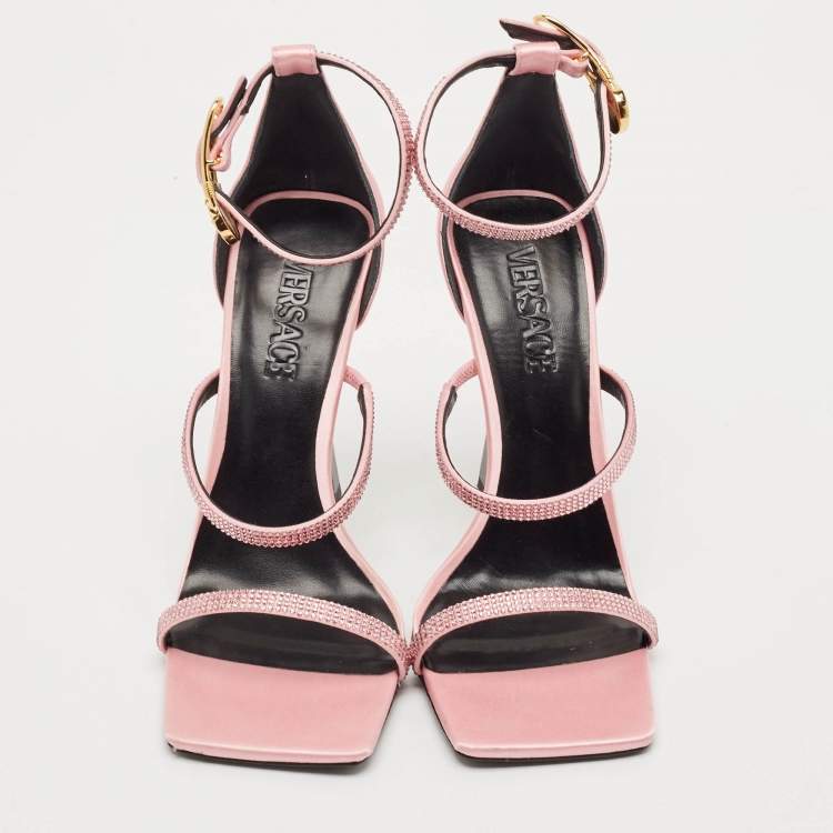 Pre Owned Versace Pink Satin Safety Pin Ankle Strap Sandals Size 39