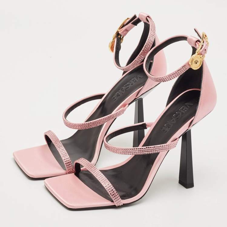Pre Owned Versace Pink Satin Safety Pin Ankle Strap Sandals Size 39