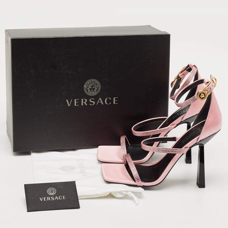 Pre Owned Versace Pink Satin Safety Pin Ankle Strap Sandals Size 39