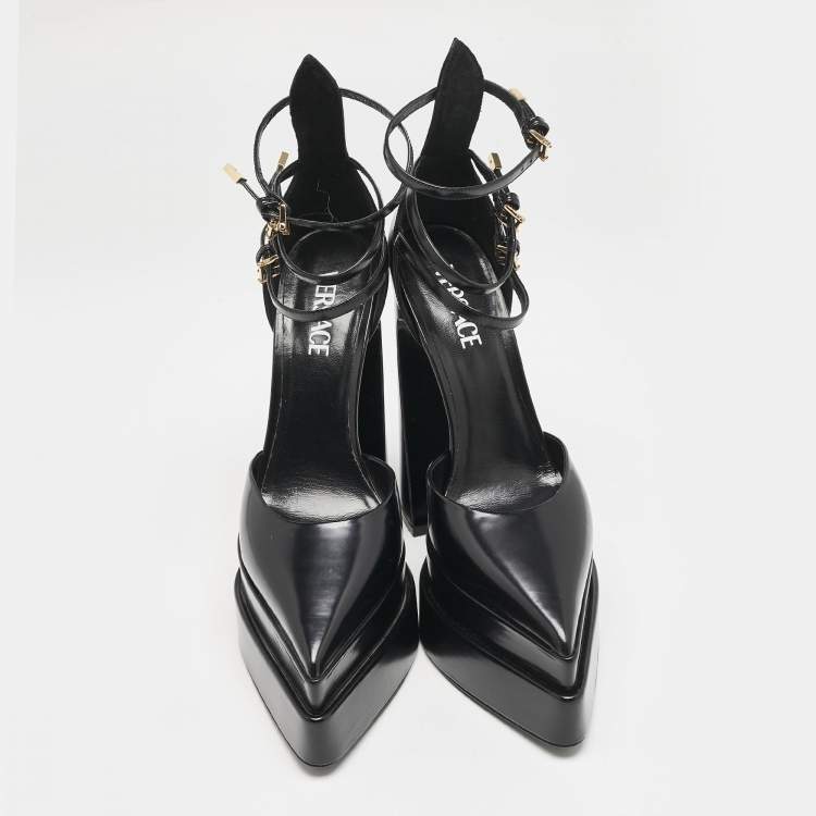 Pre Owned Versace Black Leather Aevitas Double Platform Pumps Size 41