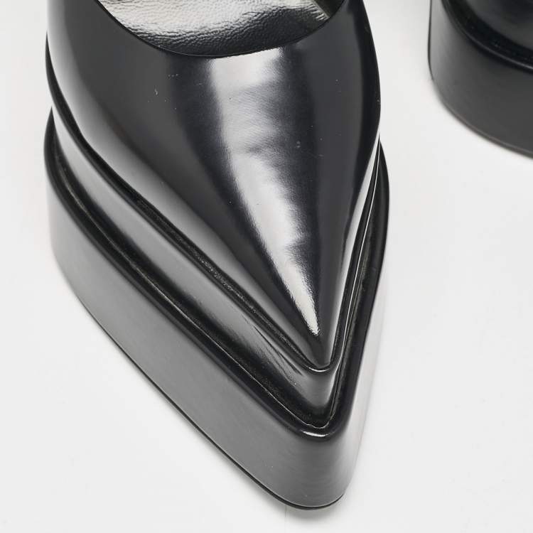 Pre Owned Versace Black Leather Aevitas Double Platform Pumps Size 41