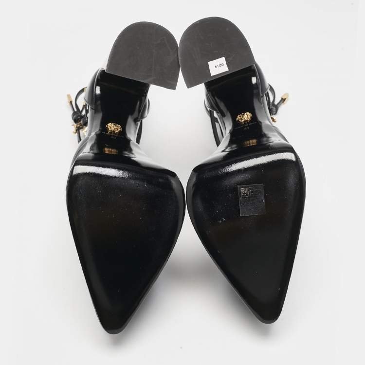 Pre Owned Versace Black Leather Aevitas Double Platform Pumps Size 41