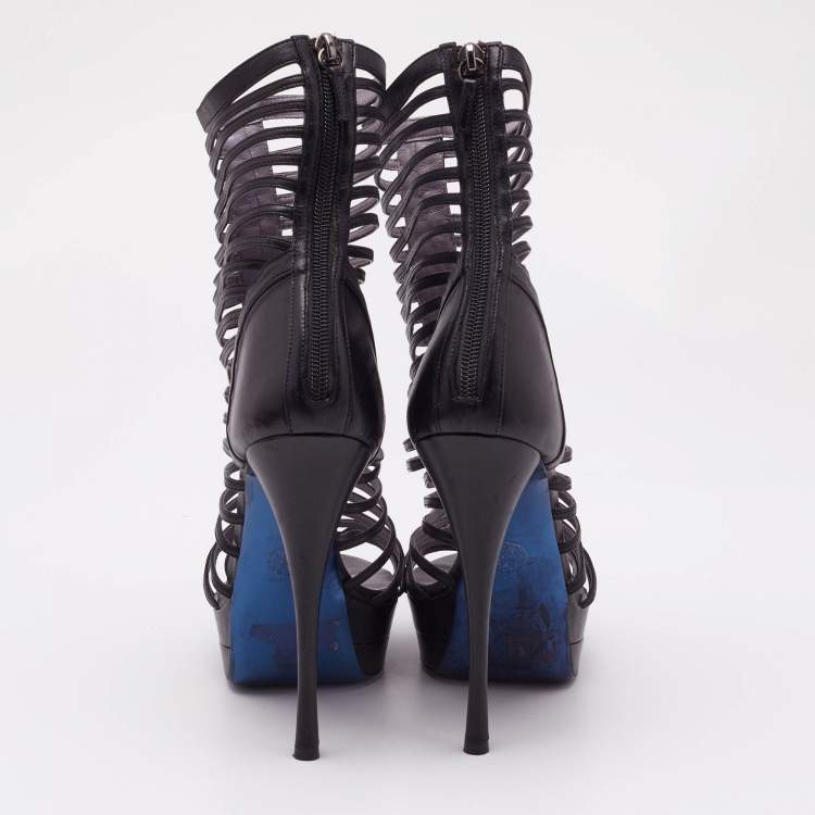 Pre Owned Versace Black Leather Platform Cage Sandals Size 40