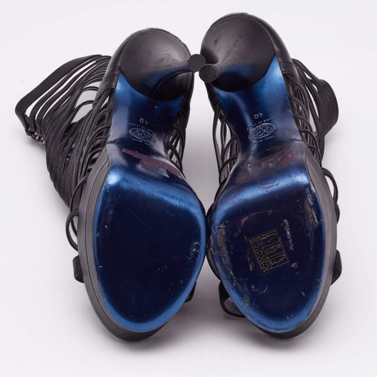 Pre Owned Versace Black Leather Platform Cage Sandals Size 40