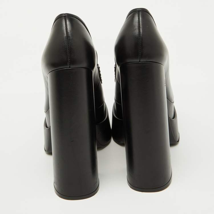 Pre Owned Versace Black Leather Aevitas Platform Block Heel Pumps Size 39