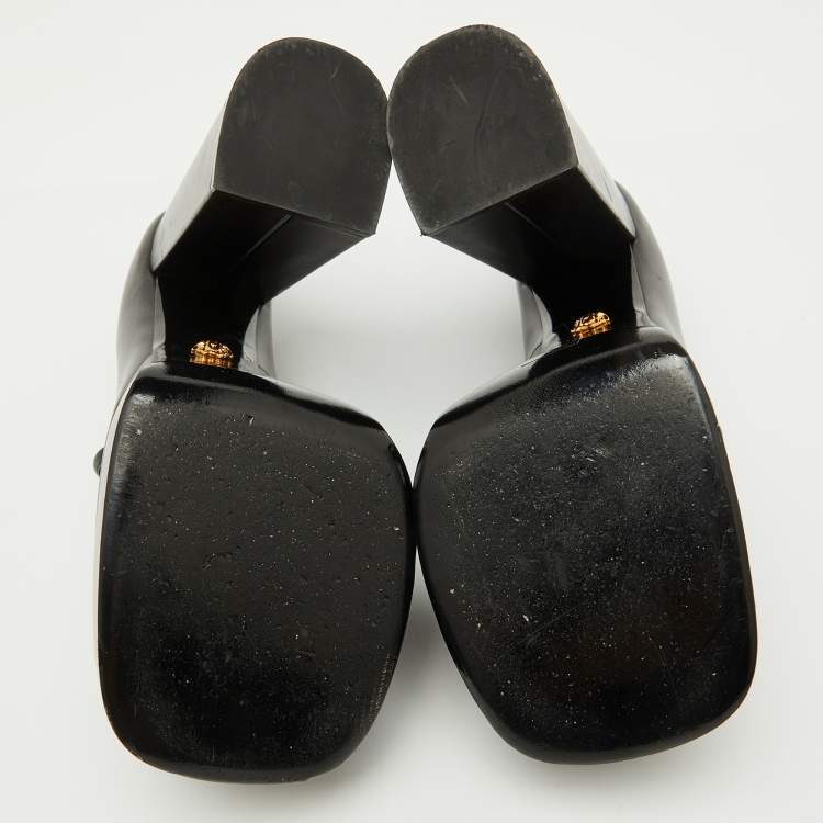 Pre Owned Versace Black Leather Aevitas Platform Block Heel Pumps Size 39