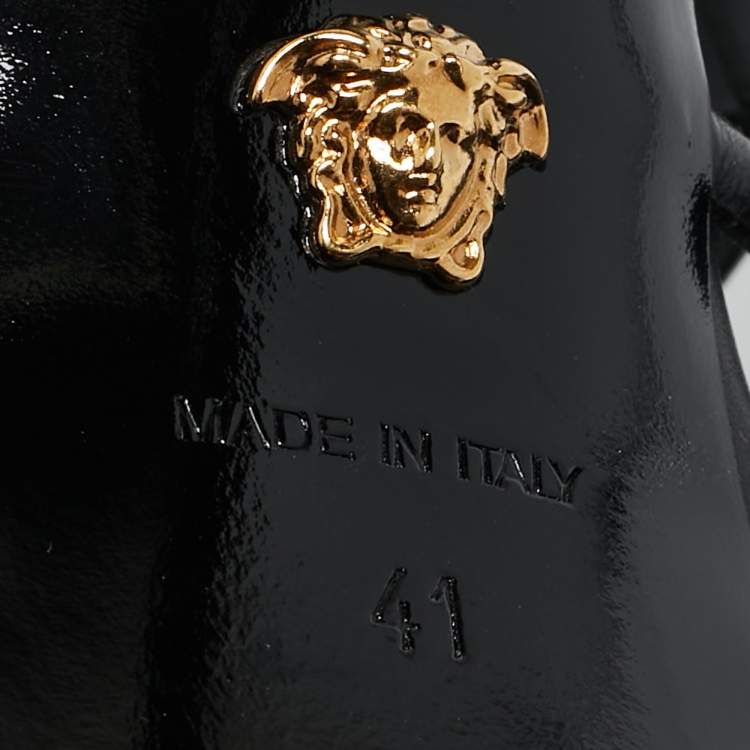 Pre Owned Versace Black Leather Greca Cage Platform Sandals Size 41
