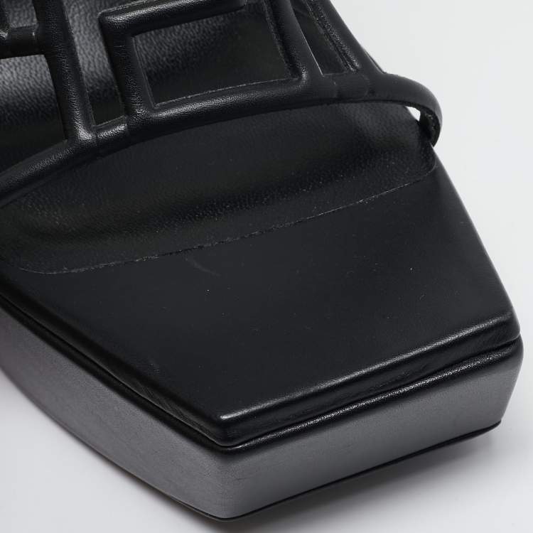 Pre Owned Versace Black Leather Greca Cage Platform Sandals Size 41