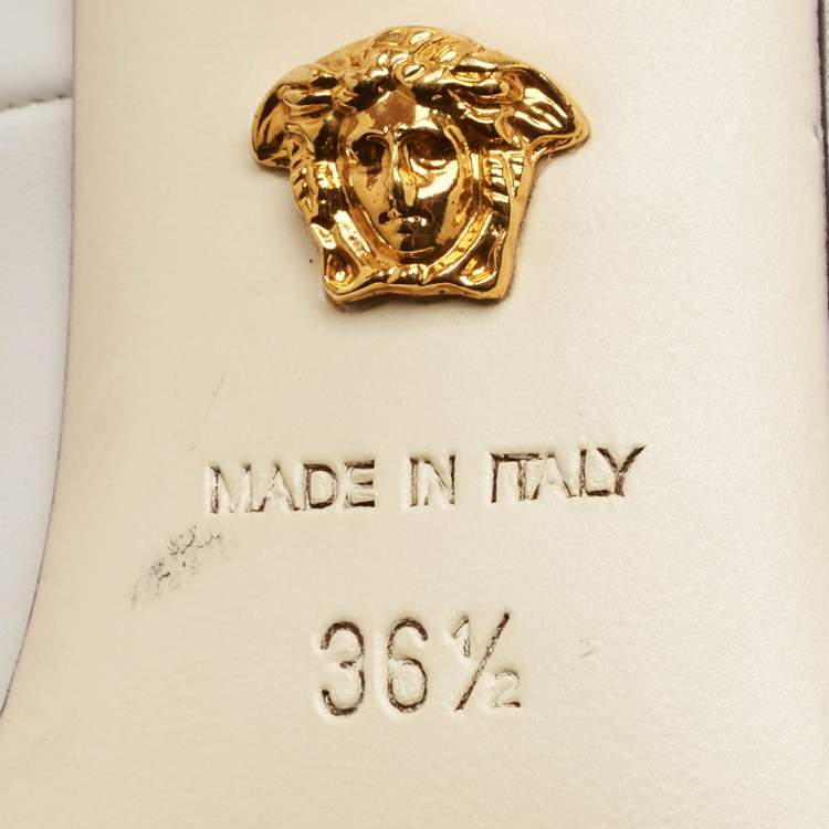 Pre Owned Versace White Leather Medusa Pointed Toe Pumps Size 36.5