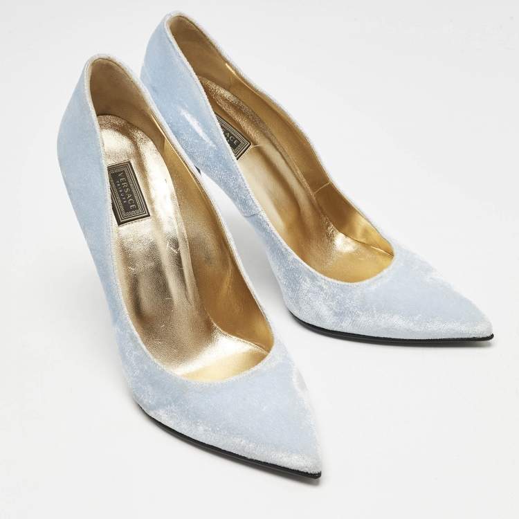 Pre Owned Versace Blue Velvet Pointed Toe  Pumps Size 39.5