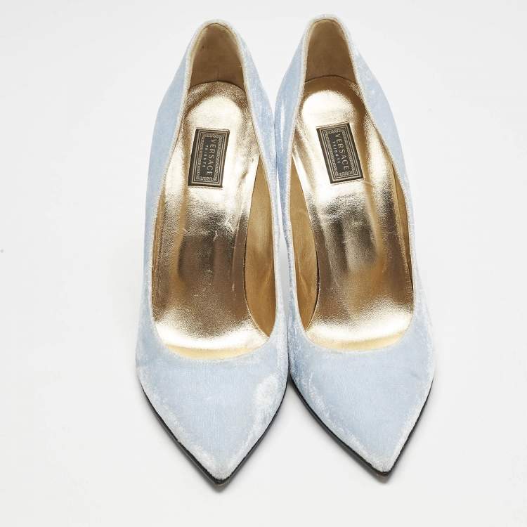 Pre Owned Versace Blue Velvet Pointed Toe  Pumps Size 39.5