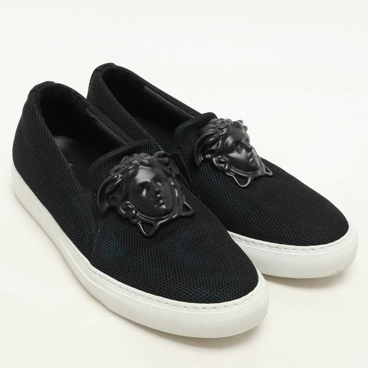 Pre Owned Versace Black/Green Mesh Medusa Slip On Sneakers Size 39